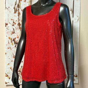 #0011 Women's Sleeveless Sequin Top Red M
